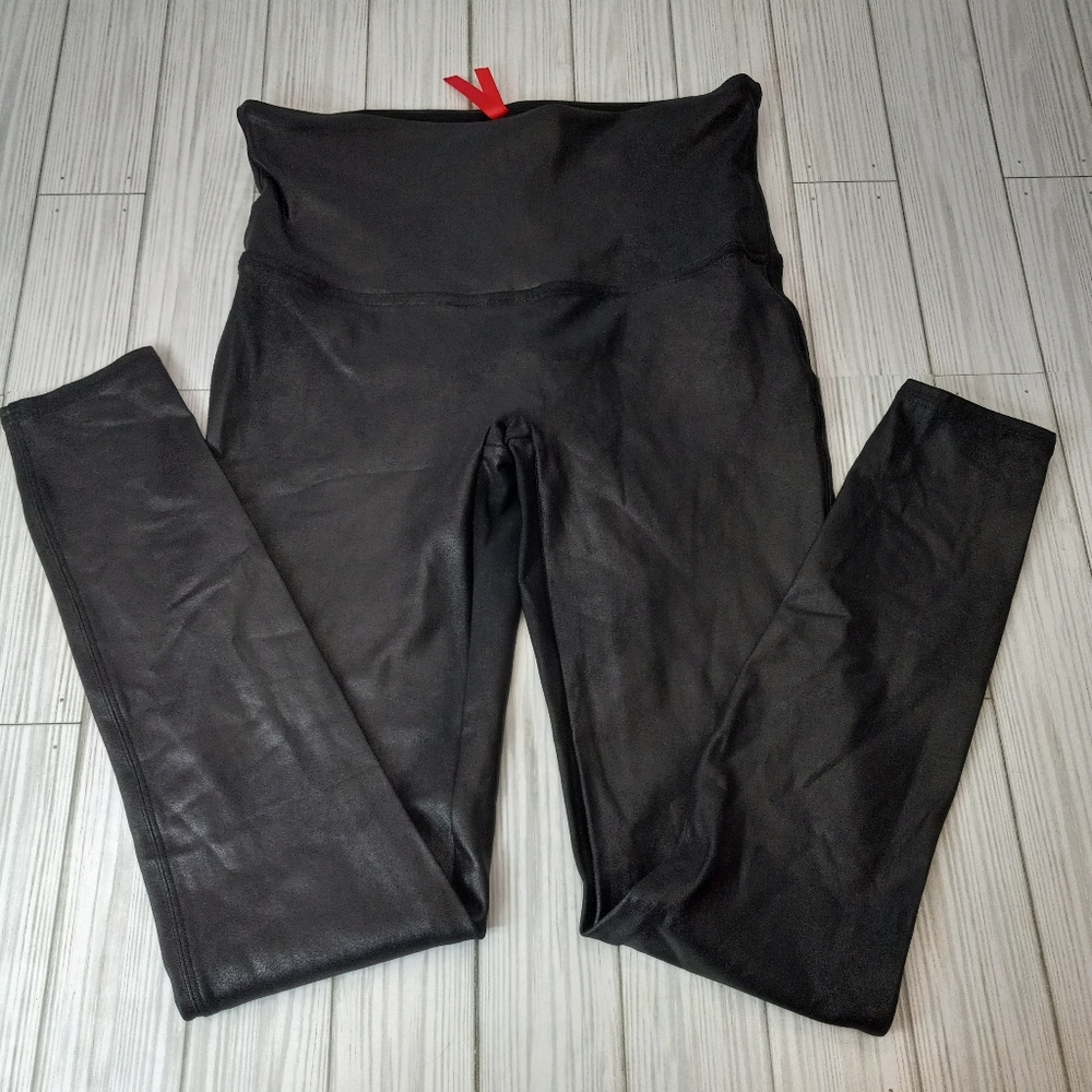 Spanx Shiny Black Metallic Leggings